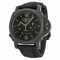 Panerai Luminor 1950 Automatic Chronograph Black Dial Black Leather Men's Watch PAM00317