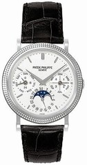 Patek Philippe Annual Calender Moonphase White Dial Black Leather Stainless Steel Automatic Men's Watch 5039G