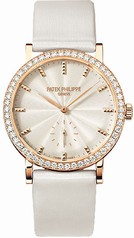 Patek Philippe Calatrava Cream Dial 18kt Rose Gold Diamond Bezel Satin Ladies Watch 7120R