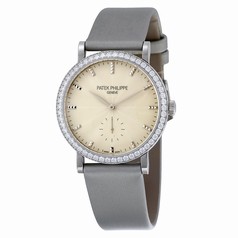Patek Philippe Calatrava Cream Guilloche Dial 18K White Gold Diamond Ladies Watch 7120G-001