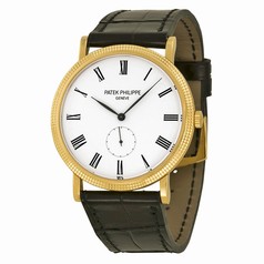 Patek Philippe Calatrava Mechanical White Dial Leather Men's Watch 5119J-001