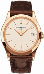 Patek Philippe Calatrava Silver Dial 18kt Rose Gold Brown Leather Men's Watch 5296R-010