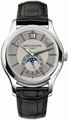 Patek Philippe Complications Grey Dial 18k White Gold Black Leather Men's Watch 5205G-001