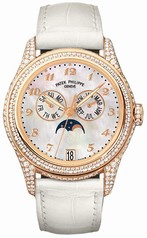 Patek Philippe Complications Mother of Pearl 18kt Rose Gold Diamond Leather Ladies Watch 4937R