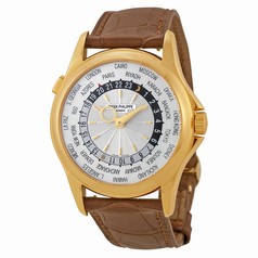 Patek Philippe World Time Silver Dial 18kt Yellow Gold Brown Leather Men's Watch 5130J