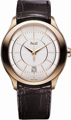 Piaget Gouverneur Silver Guilloche Dial 18kt Rose Gold Brown Alligator Leather Men's Watch GOA37110