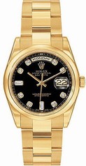Rolex Day Date Black Diamond Dial Oyster Bracelet 18k Yellow Gold Men's Watch 118208BKDO
