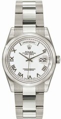 Rolex Day Date White Roman Dial Oyster Bracelet 18k White Gold Men's Watch 118209WRO
