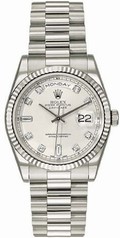 Rolex Day Date Silver Index Dial President Bracelet Fluted Bezel 18k White Gold Men's Watch 118239SSP