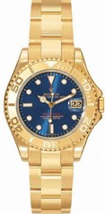 Rolex Yachtmaster Blue Index Dial Oyster Bracelet 18k Yellow Gold Ladies Watch 168628BLSO