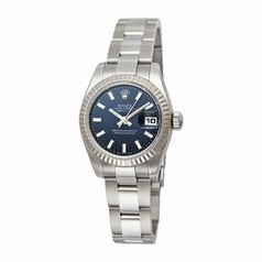 Rolex Datejust Blue Index Dial Oyster Bracelet 18k White Gold Fluted Bezel Ladies Watch 179174BLSO
