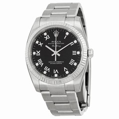 Rolex Air King Black Diamond Dial 18k White Gold Bezel Steel Men's Watch 114234BKRDO