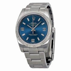 Rolex Air King Blue Dial 18kt Fluted White Gold Bezel Stainless Steel Oyster Unisex Watch 114234BLASO