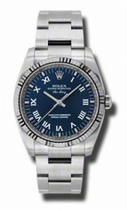 Rolex Airking Blue Roman Dial Fluted 18k White Gold Bezel Oyster Bracelet Men's Watch 114234BLRO