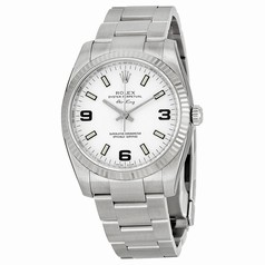 Rolex Airking White Arabic and Stick Dial Fluted 18k White Gold Bezel Oyster Bracelet Men's Watch 114234WASO
