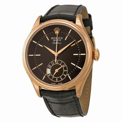 Rolex Cellini Dual Time Black Dial 18K Everose Gold Men's Watch 50525BKSBKL