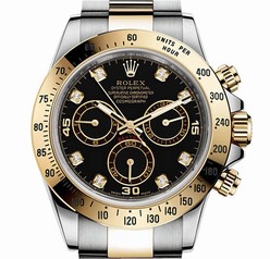 Rolex Cosmograph Daytona Black Diamond Dial 18 Carat Yellow Gold and Stainless Steel Automatic Men's Watch 116523BKDO