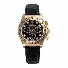 Rolex Cosmograph Daytona Black Diamond Dial Leather Bracelet 18k Yellow Gold Men's Watch 116518BKDL