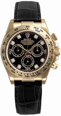 Rolex Cosmograph Daytona Black Diamond Dial Leather Bracelet Tachymeter Bezel 18k White Gold Men's Watch 116519BKDL