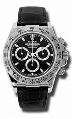 Rolex Cosmograph Daytona Black Index Dial Brown Leather Bracelet 18k White Gold Men's Watch 116519BKSL