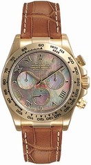 Rolex Cosmograph Daytona Black Mother of Pearl Roman Dial Brown Leather Bracelet 18k Yellow Gold Watch 116518BMRL