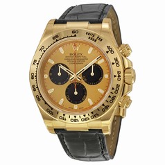 Rolex Cosmograph Daytona Champagne Index Dial Black Leather Bracelet 18k Yellow Gold Men's Watch 116518CSL