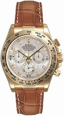 Rolex Cosmograph Daytona Mother of Pearl Diamond Dial Brown Leather Bracelet 18k Yellow Gold Men's Watch 116518MDL