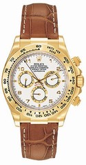 Rolex Cosmograph Daytona White Arabic Dial Brown Leather Bracelet 18k Yellow Gold Men's Watch 116518WAL