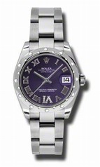 Rolex Datejust 31 Purple Dial Diamond Stainless Steel Automatic Ladies Watch 178344PRDO