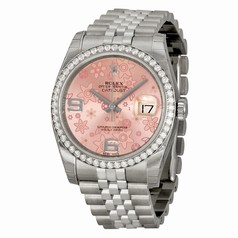 Rolex Datejust Automatic Pink Floral Dial Diamond Bezel Steel Ladies Watch 116244PFAJ