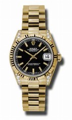 Rolex Datejust Black Automatic 18kt Yellow Gold President Ladies Watch 178238BKSP