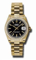 Rolex Datejust Black Automatic 18kt Yellow Gold President Ladies Watch 178288BKSP