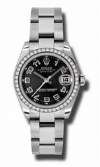 Rolex Datejust Black Concentric Arabic Dial 18kt White Gold Diamond Ladies Watch 178384BKCAO