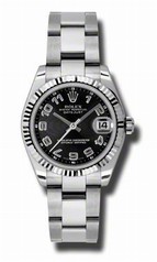 Rolex Datejust Black Concentric Dial Automatic White Gold Bezel Steel Ladies Watch 178274BKCAO