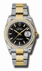 Rolex Datejust Black Dial Automatic Stainless Steel and 18kt Yellow Gold Ladies Watch 116243BKSO