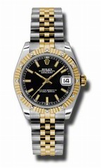 Rolex Datejust Black Dial Automatic Stainless Steel and 18kt Yellow Gold Ladies Watch 178313BKSJ