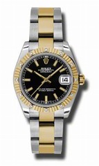 Rolex Datejust Black Dial Automatic Stainless Steel and 18kt Yellow Gold Ladies Watch 178313BKSO