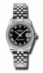 Rolex Datejust Black Dial Automatic Stainless Steel Jubilee Ladies Watch 178384BKRJ