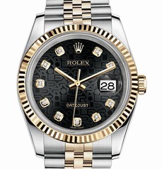 Rolex Datejust Black Dial Set with Diamonds 18 Carat Yellow Gold and Stainless Steel Automatic Men's Watch 116233BKJDJ