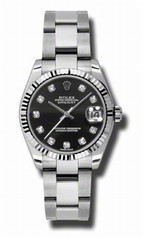 Rolex Datejust Black Dial White Gold Bezel Automatic Steel Ladies Watch 178274BKDO