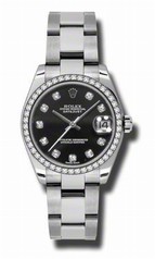 Rolex Datejust Black Diamond Dial 18kt White Gold Diamond Bezel Ladies Watch 178384BKDO