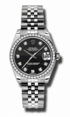 Rolex Datejust Black Diamond Dial Automatic Stainless Steel Jubilee Ladies Watch 178384BKDJ
