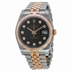 Rolex Datejust Black Diamond Dial Fluted 18k Rose Gold Bezel Jubilee Bracelet Men's Watch 116231BKDJ