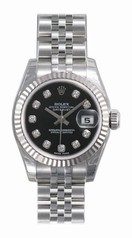 Rolex Datejust Black Diamond Dial Jubilee Bracelet 18k White Gold Bezel Ladies Watch 179714BKDJ