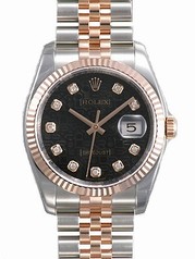 Rolex Datejust Black Jubilee Diamond Dial Fluted 18k Rose Gold Bezel Jubilee Bracelet Men's Watch 116231BKJDJ