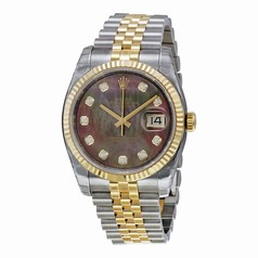 Rolex Datejust Black Mother of Pearl Diamond Dial Steel and 18K Yellow Gold Men's Watch 116233BKMDJ