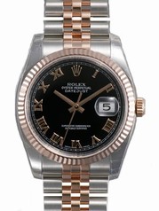 Rolex Datejust Black Roman Dial Fluted 18k Rose Gold Bezel Jubilee Bracelet Men's Watch 116231BKRJ