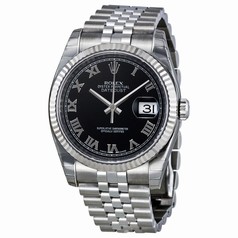 Rolex Datejust Black Roman Dial Jubilee Bracelet Fluted Bezel Men's Watch 116234BKRJ