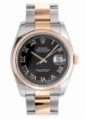 Rolex Datejust Black Roman Dial Oyster Bracelet Two Tone Men's Watch 116201BKRO