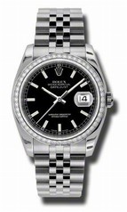 Rolex Datejust Black Stick Dial 18k White Gold Diamond Bezel Jubilee Bracelet Men's Watch 116244BKSJ